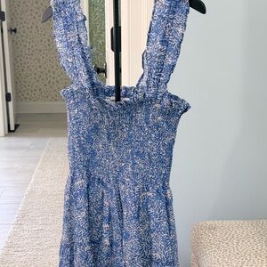 Amanda Uprichard Floral Blue and White Midi Dress